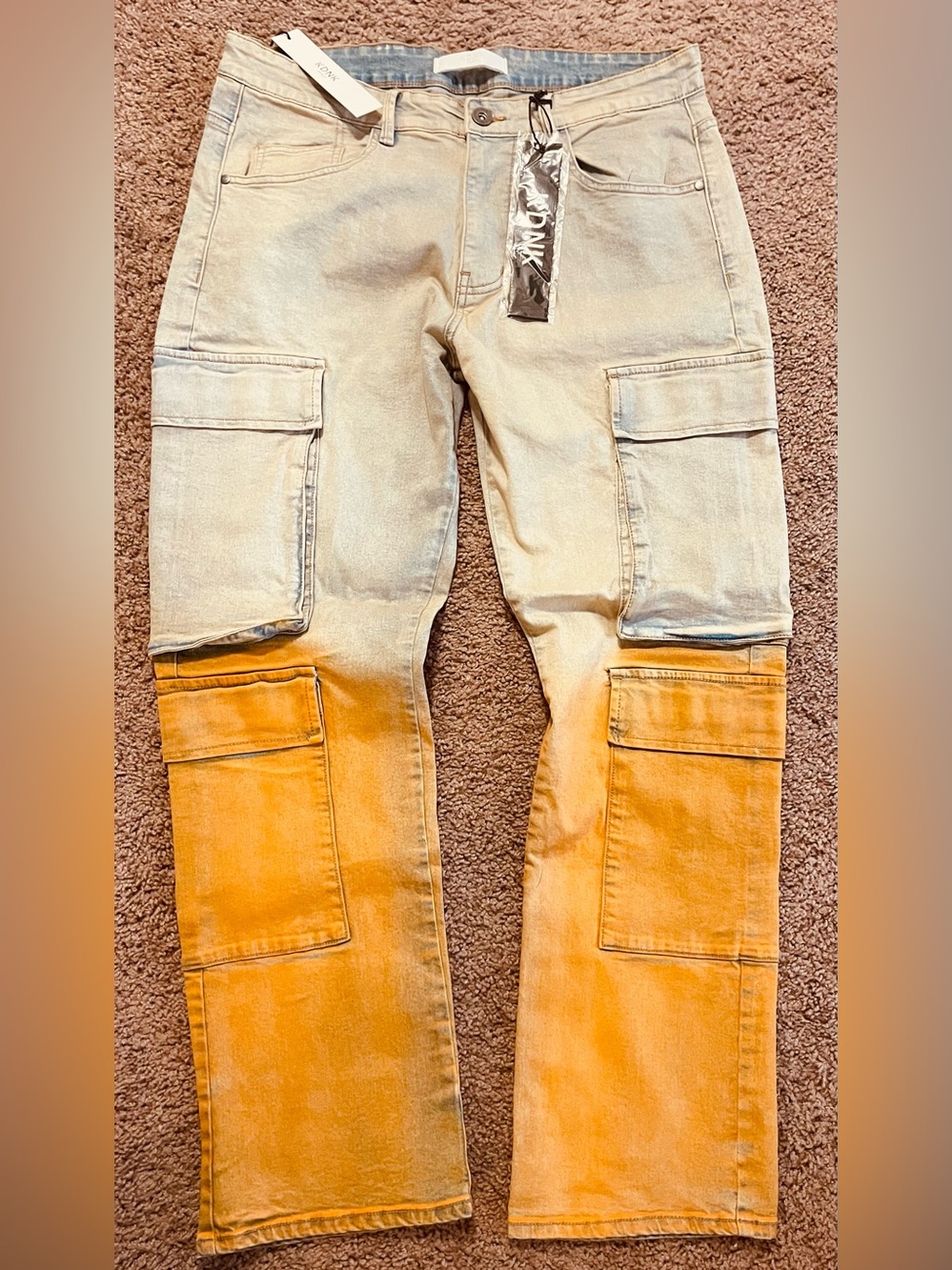 KDNK Two-Tone Cargo Jeans - White and Orange Size 36